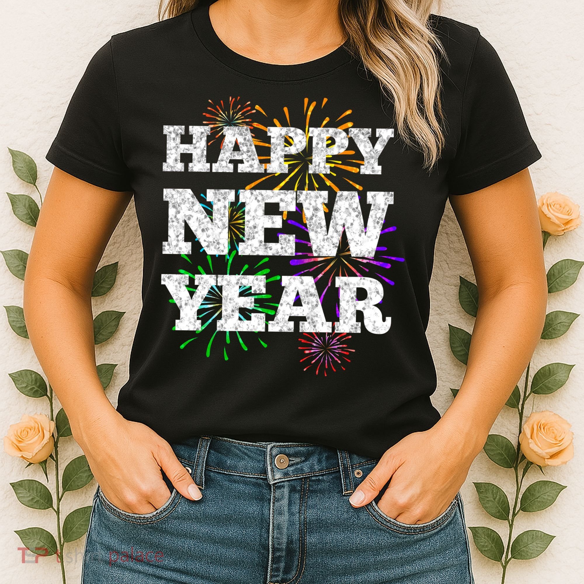 Festive Happy New Year Fireworks Women's T-Shirt