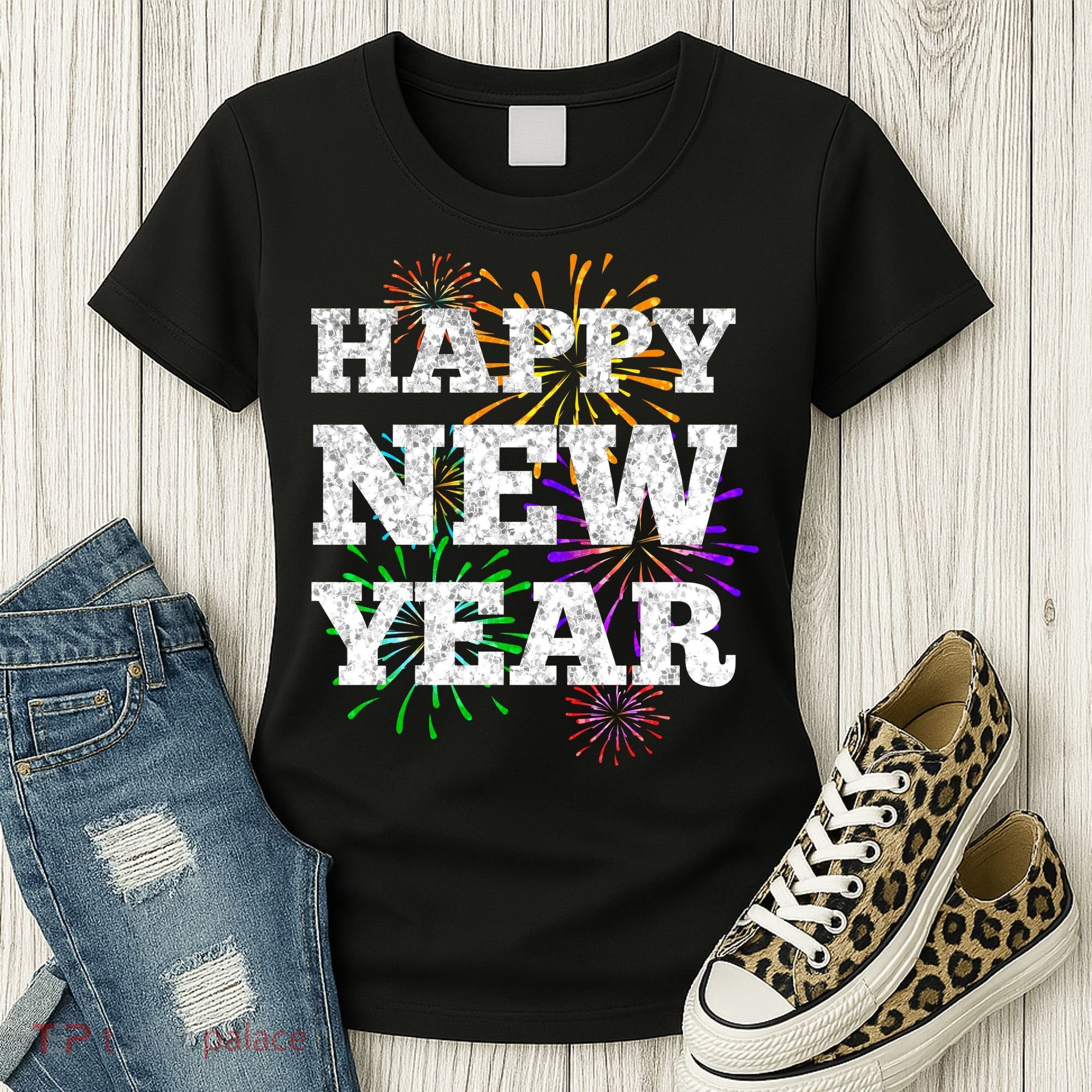 Festive Happy New Year Fireworks Women's T-Shirt