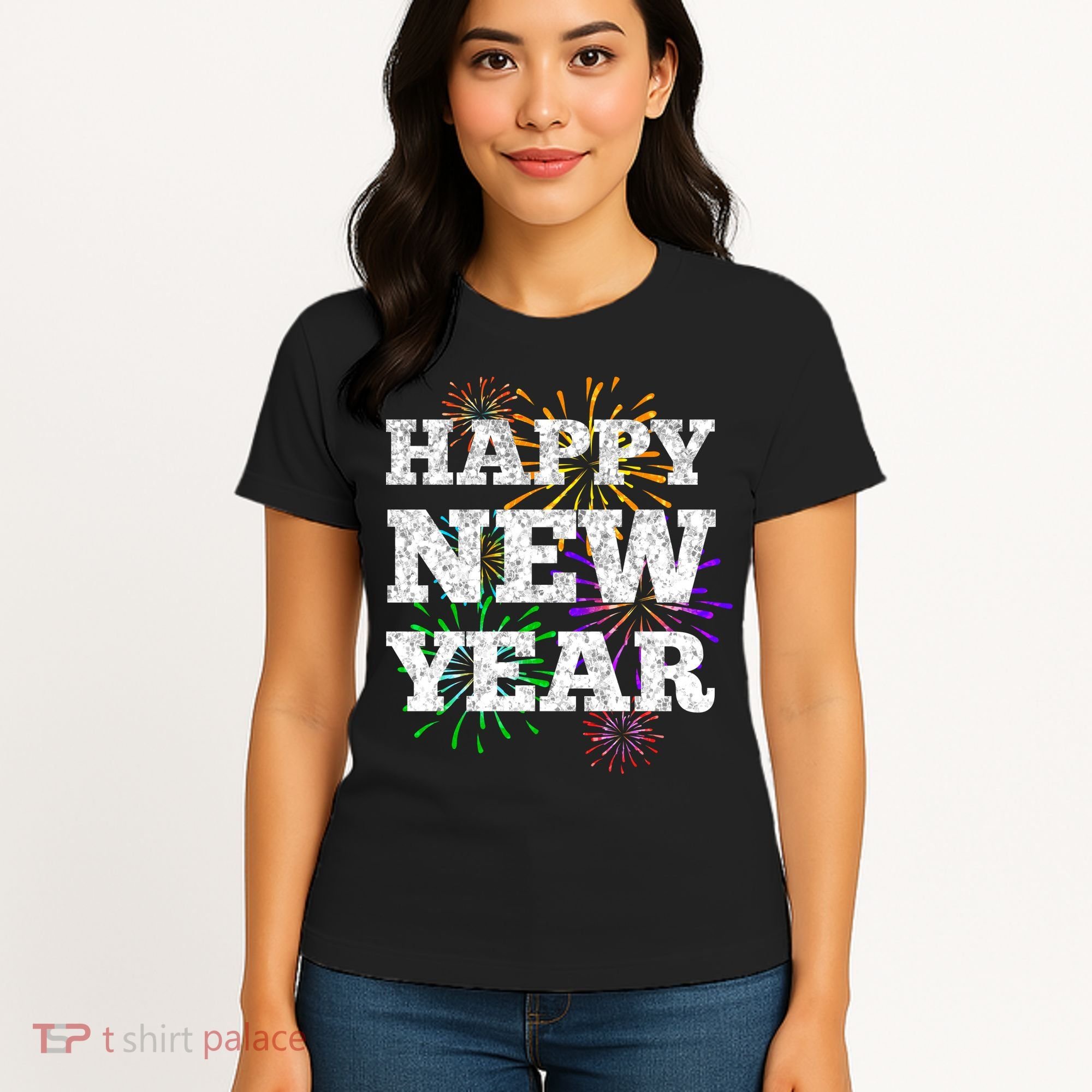 Festive Happy New Year Fireworks Women's T-Shirt