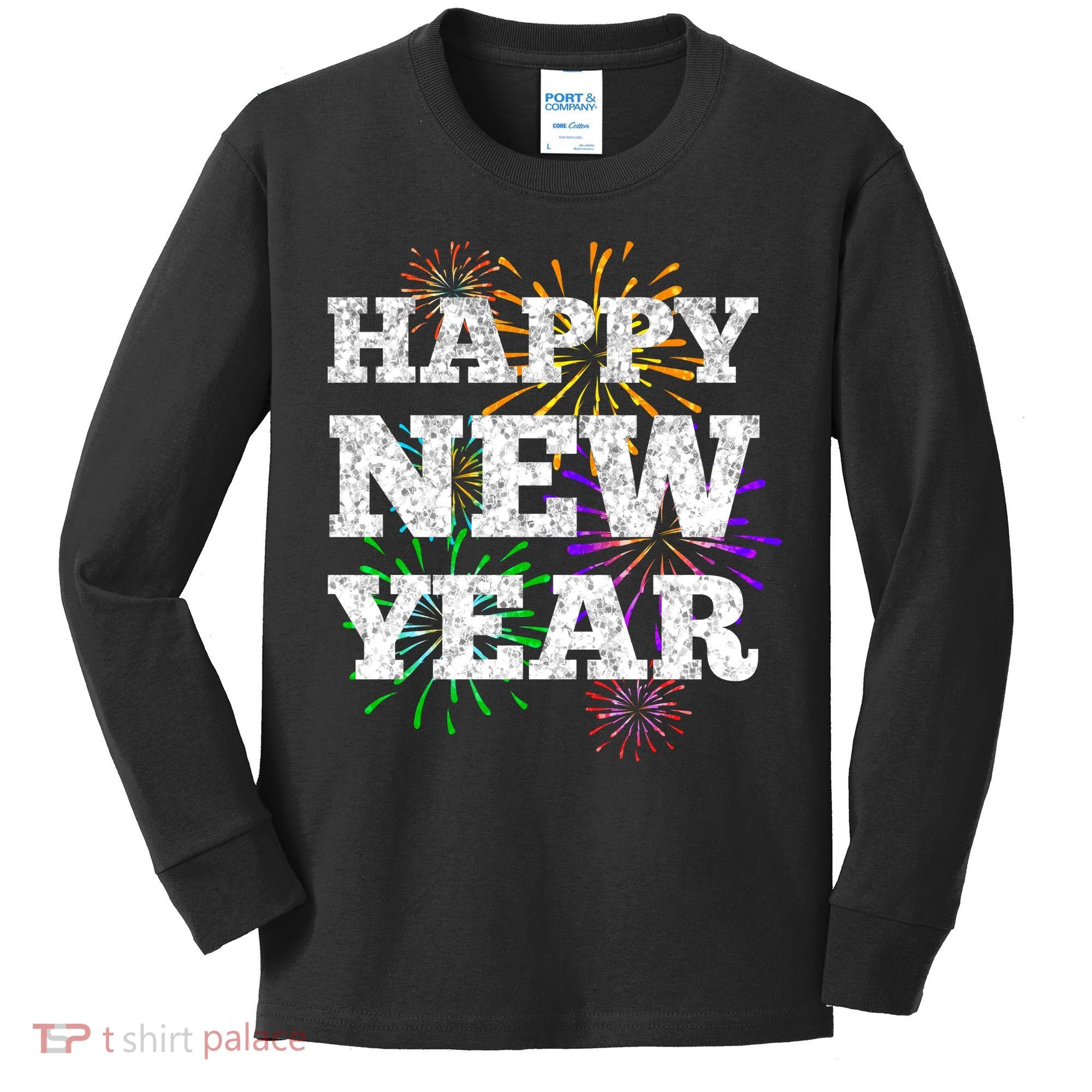 Festive Happy New Year Fireworks Kids Long Sleeve Shirt