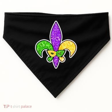 Festive Mardi Gras Fleur De Lis And Party Mask USA-Made Doggie Bandana