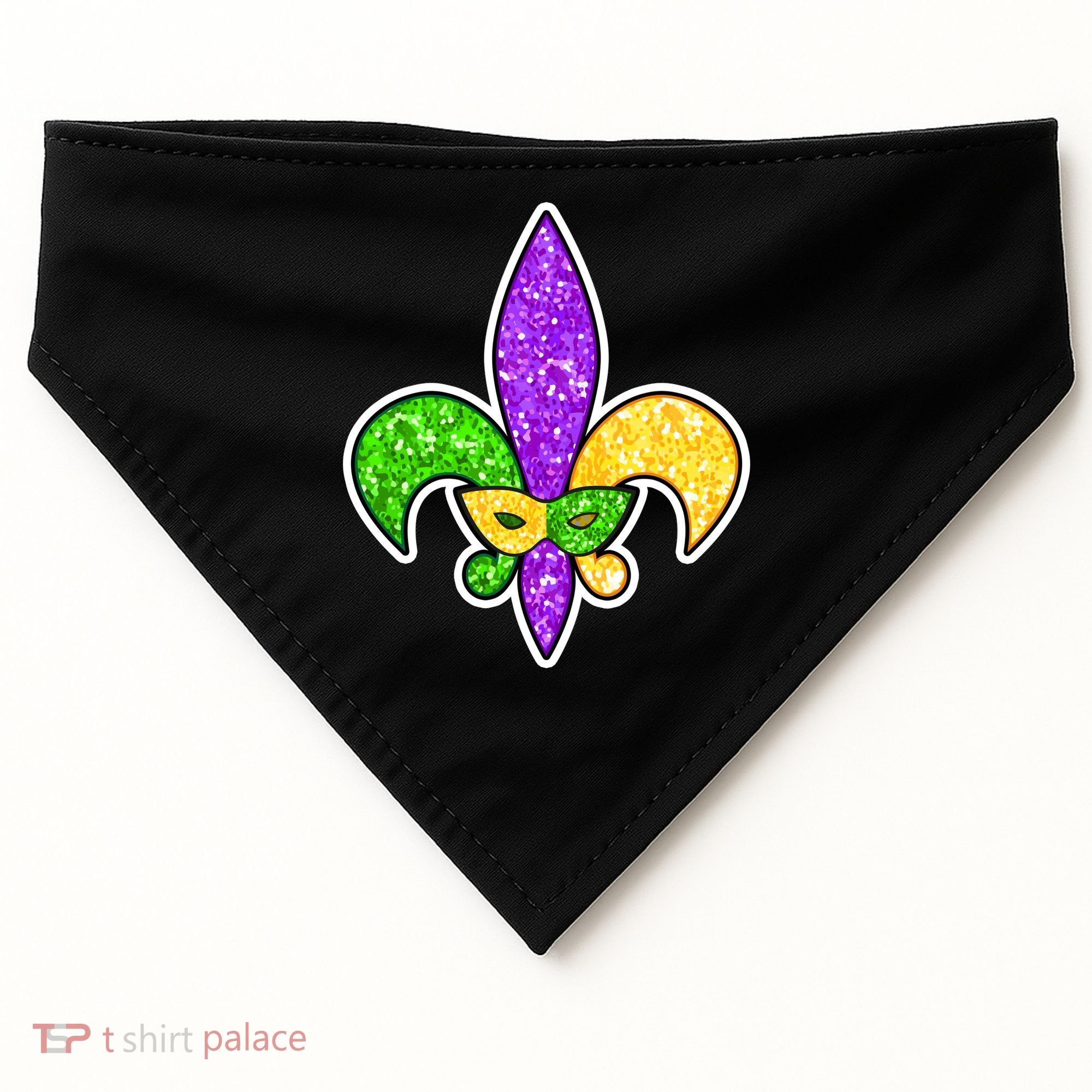 Festive Mardi Gras Fleur De Lis And Party Mask USA-Made Doggie Bandana