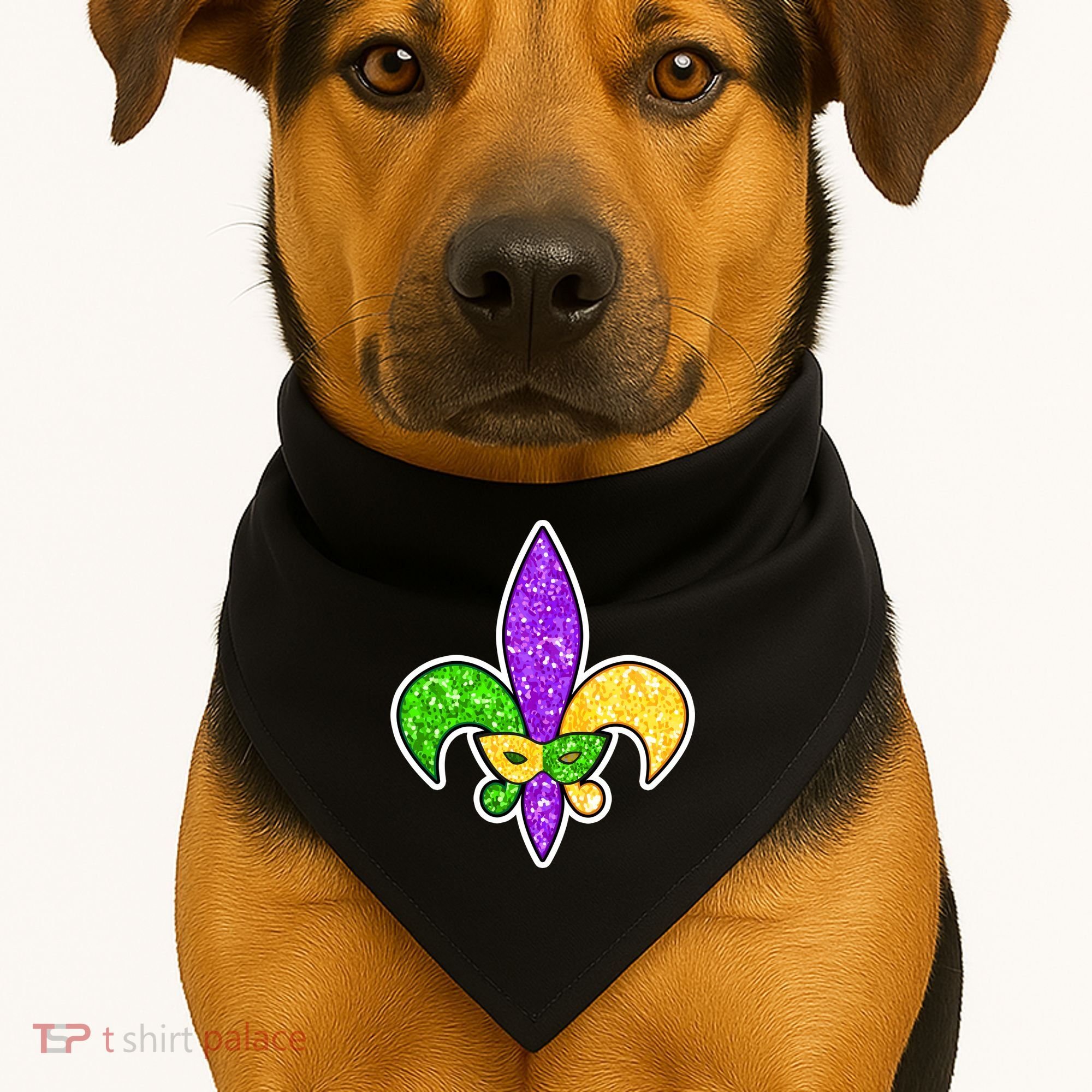 Festive Mardi Gras Fleur De Lis And Party Mask USA-Made Doggie Bandana