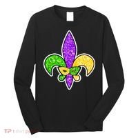 Festive Mardi Gras Fleur De Lis And Party Mask Long Sleeve Shirt thumb 0