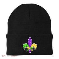 Festive Mardi Gras Fleur De Lis And Party Mask Beanie thumb 0