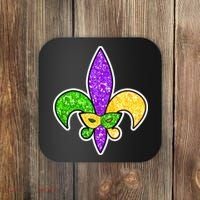 Festive Mardi Gras Fleur De Lis And Party Mask Coaster thumb 0