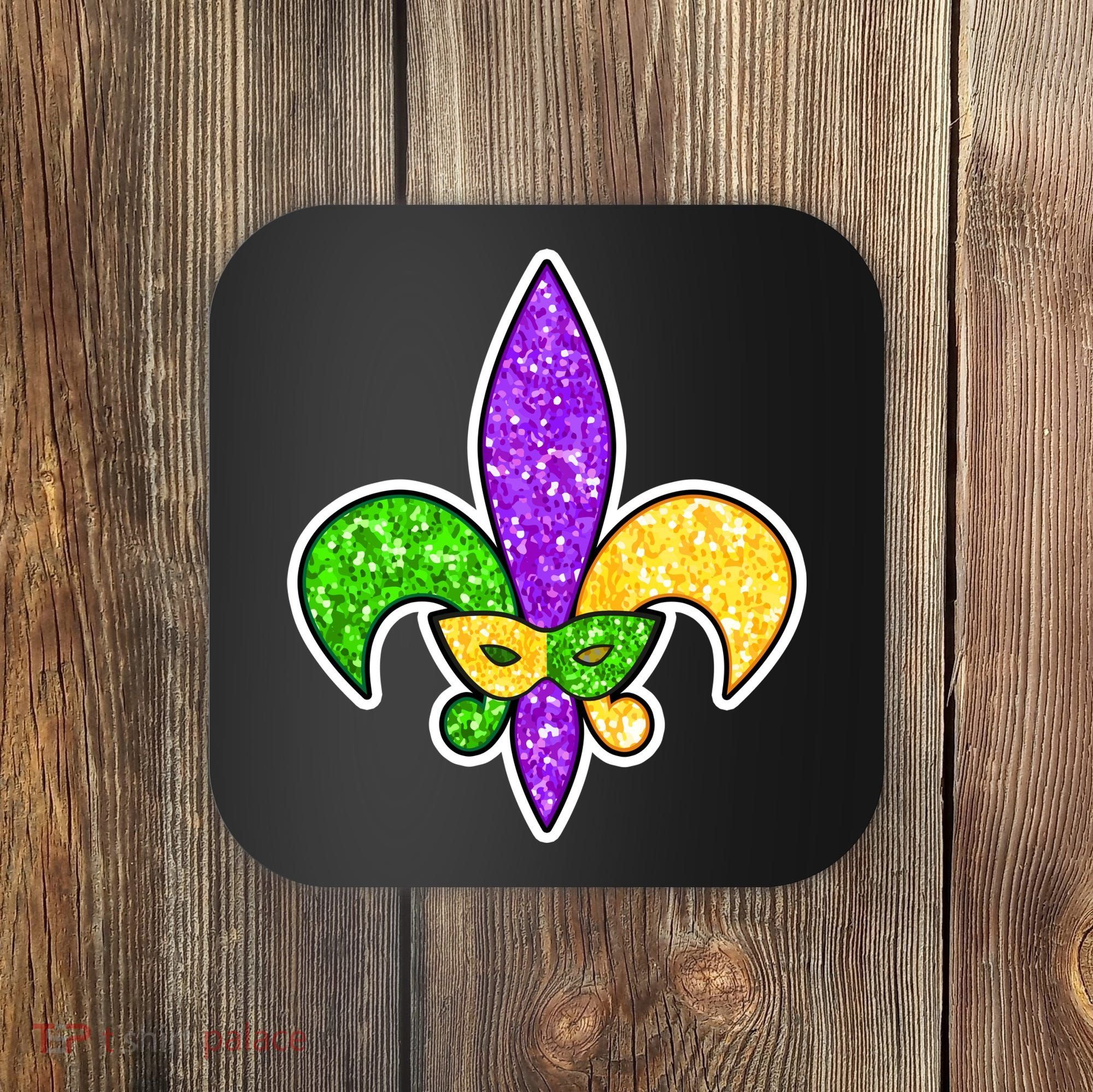 Festive Mardi Gras Fleur De Lis And Party Mask Coaster