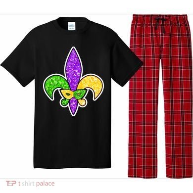 Festive Mardi Gras Fleur De Lis And Party Mask Pajama Set