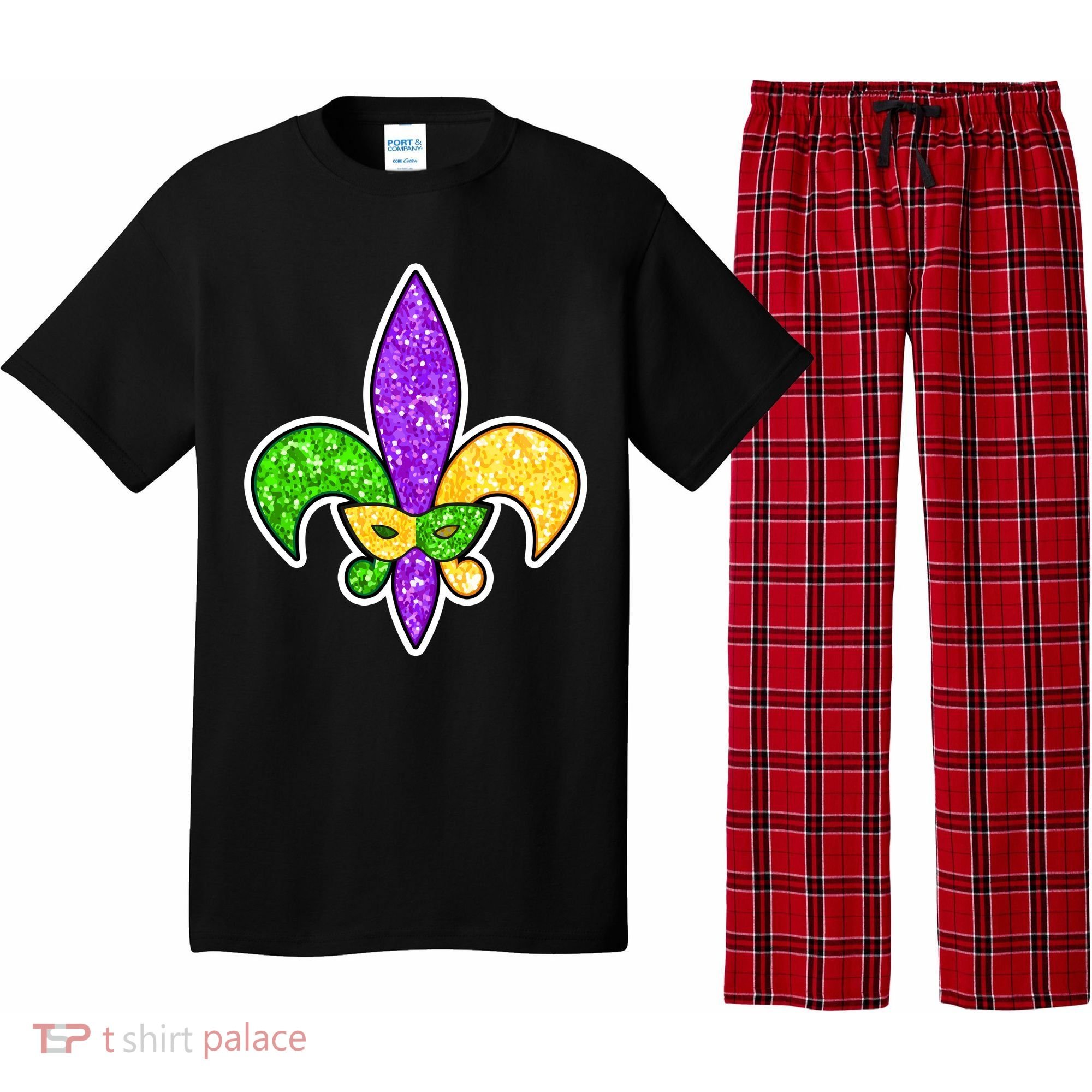 Festive Mardi Gras Fleur De Lis And Party Mask Pajama Set