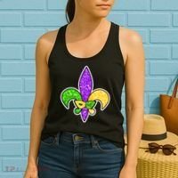 Festive Mardi Gras Fleur De Lis And Party Mask Women's Tank Top thumb 2