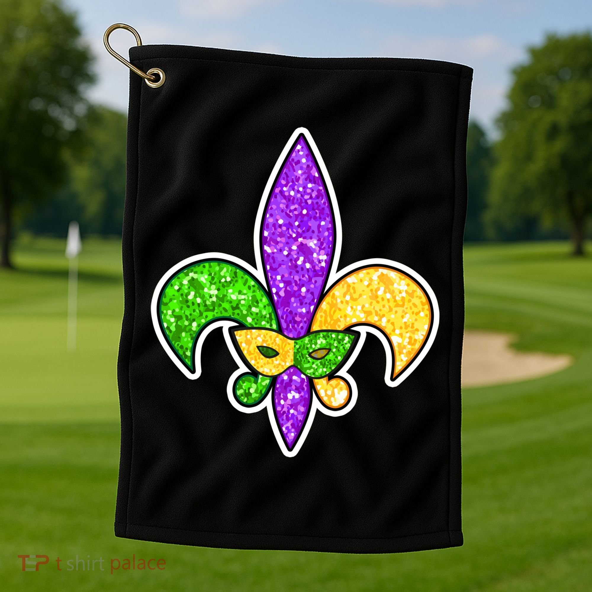 Festive Mardi Gras Fleur De Lis And Party Mask Golf Towel