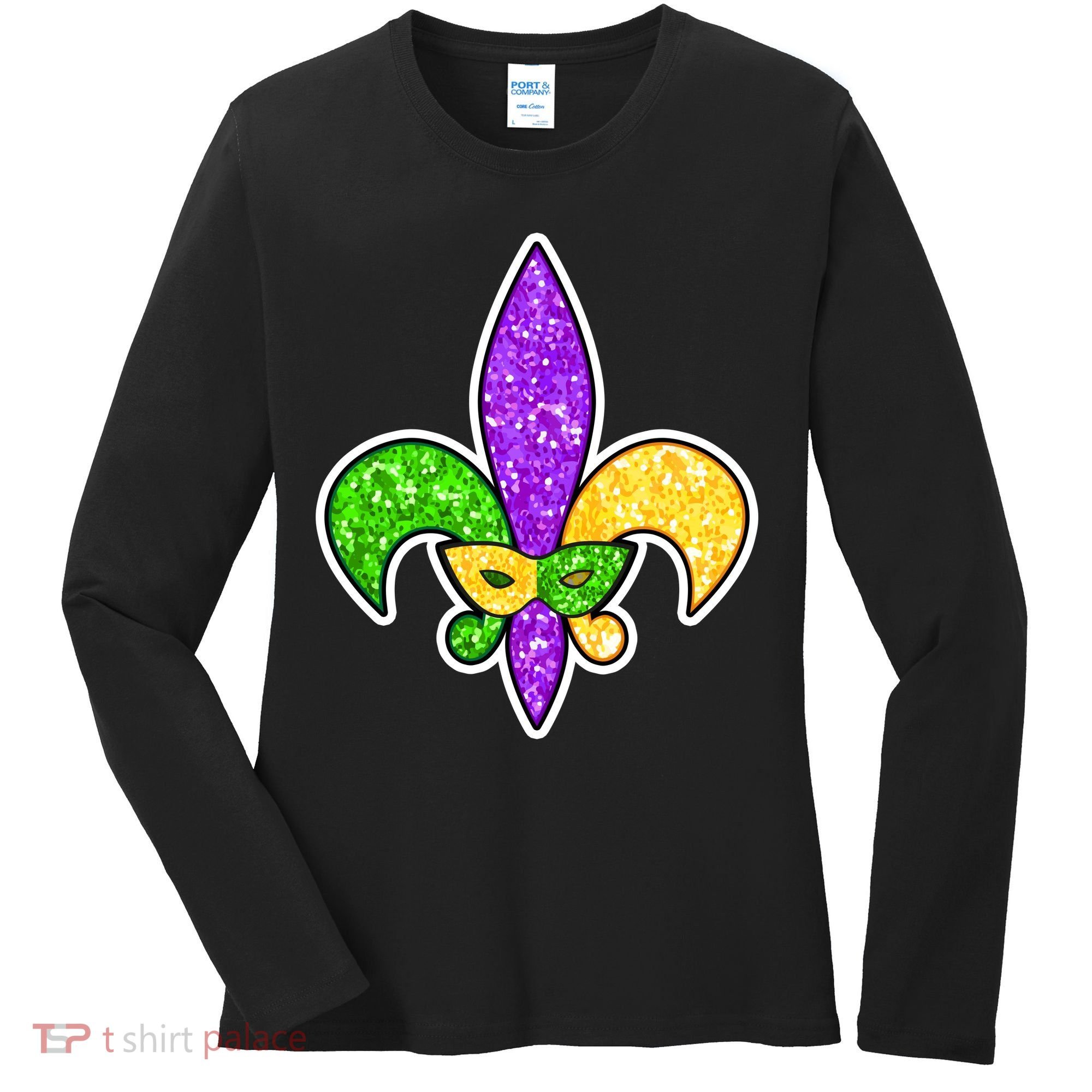 Festive Mardi Gras Fleur De Lis And Party Mask Women's Long Sleeve Shirt