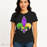 Festive Mardi Gras Fleur De Lis And Party Mask Women's T-Shirt thumb 4