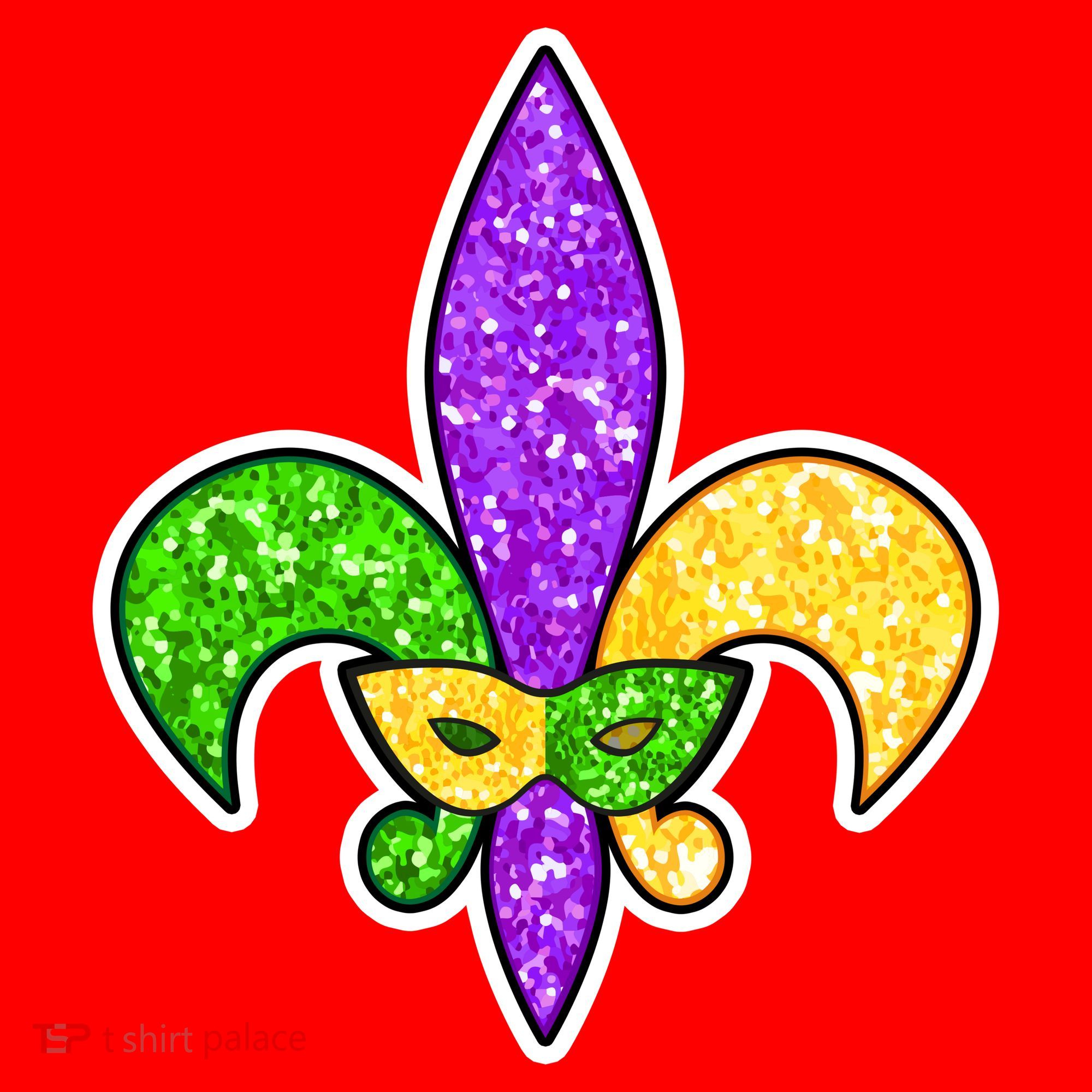 Festive Mardi Gras Fleur De Lis And Party Mask Santa Hat