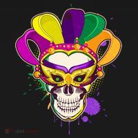 Festive Mardi Gras Skull  USA-Made Doggie Bandana thumb 2