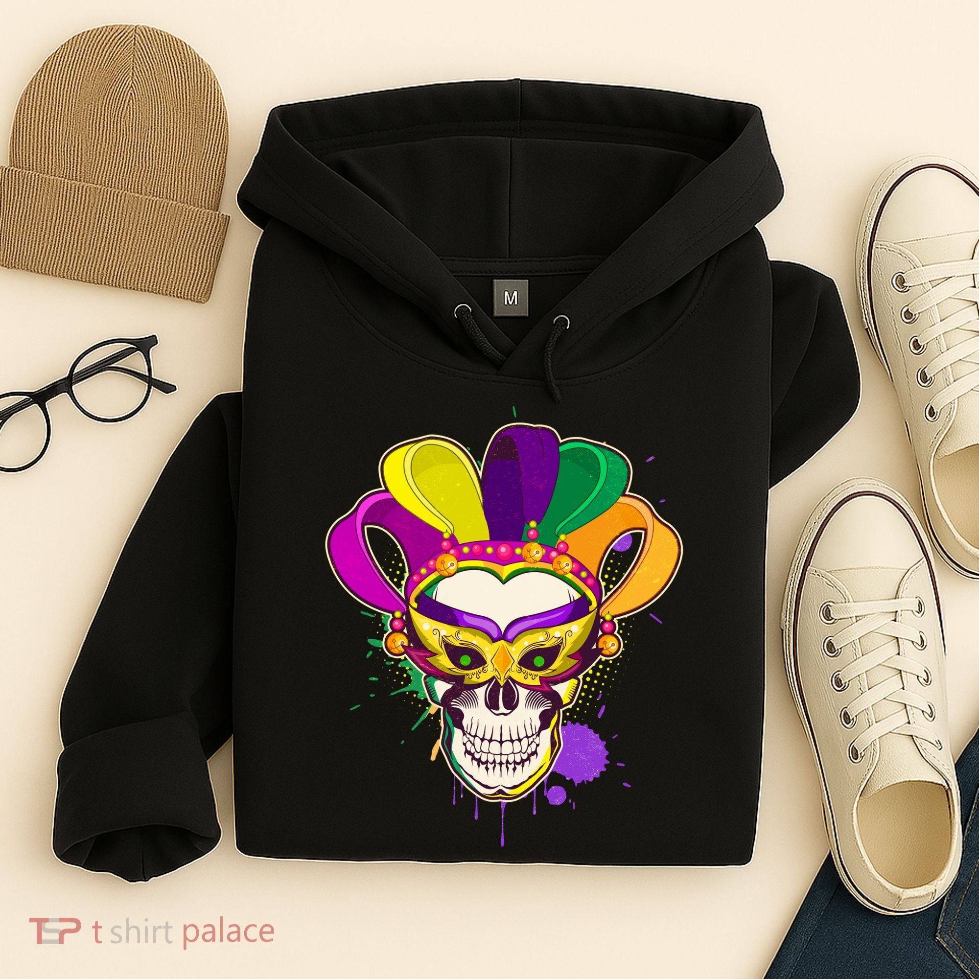 Festive Mardi Gras Skull  Hoodie