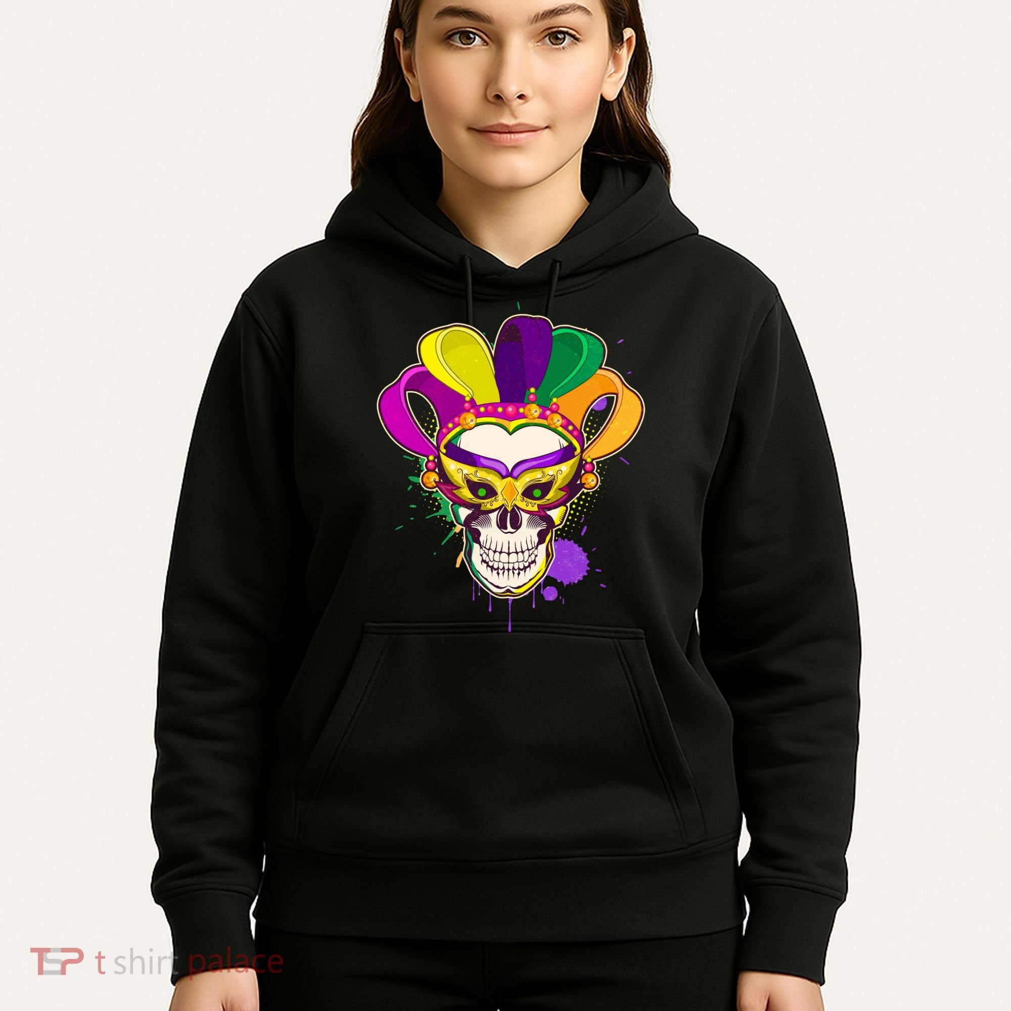 Festive Mardi Gras Skull  Hoodie