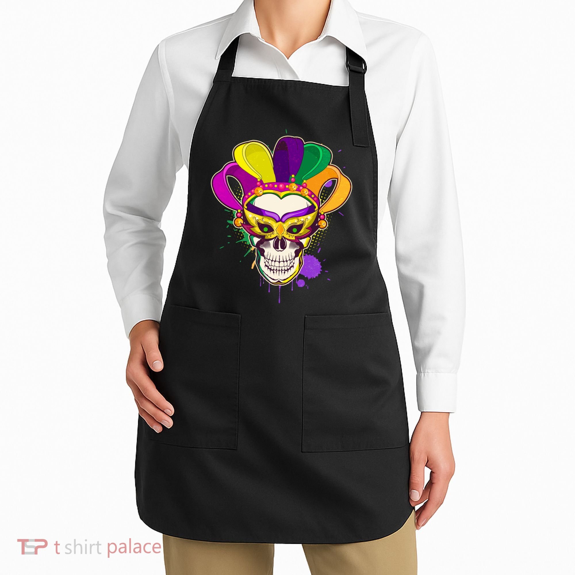 Festive Mardi Gras Skull  Apron