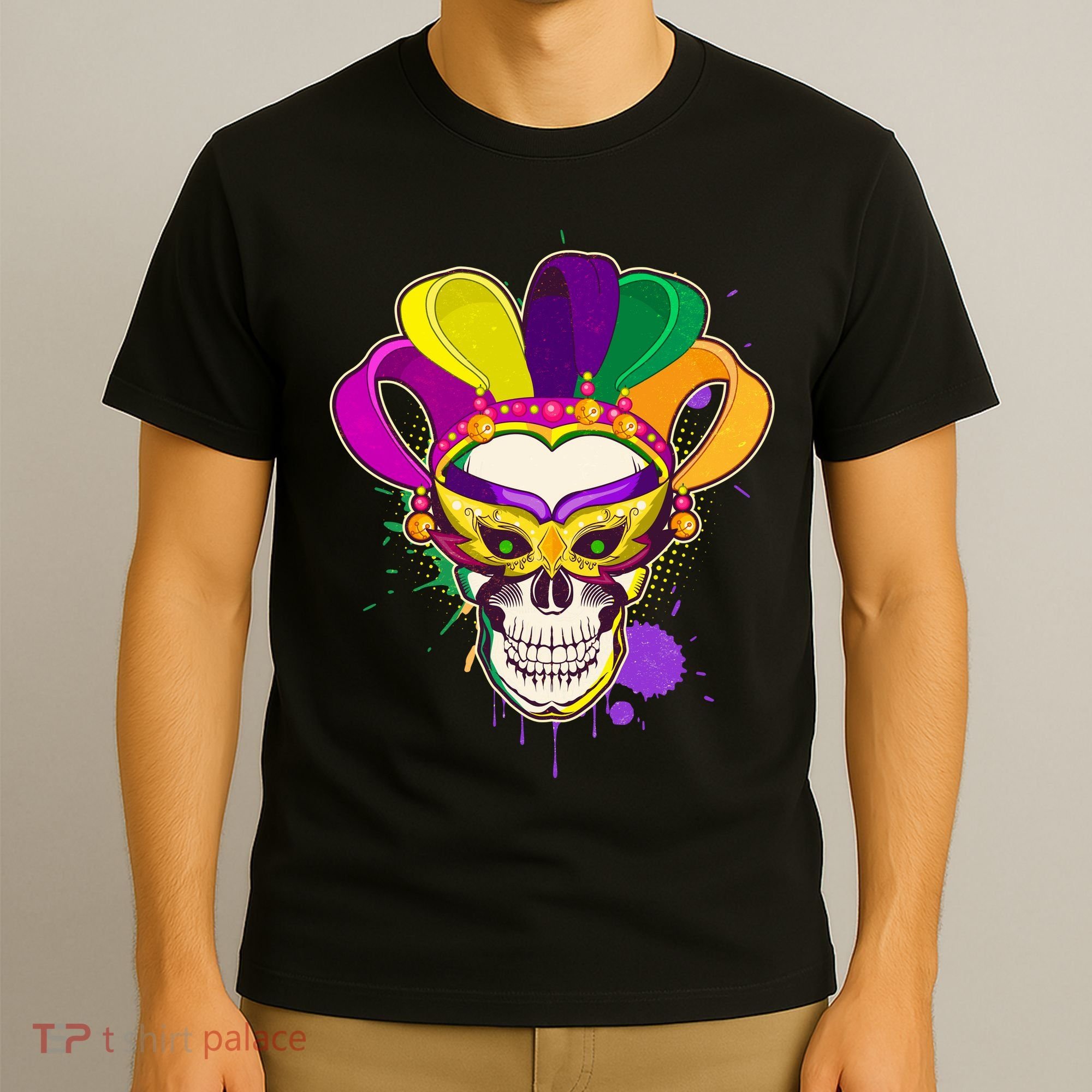 Festive Mardi Gras Skull  T-Shirt
