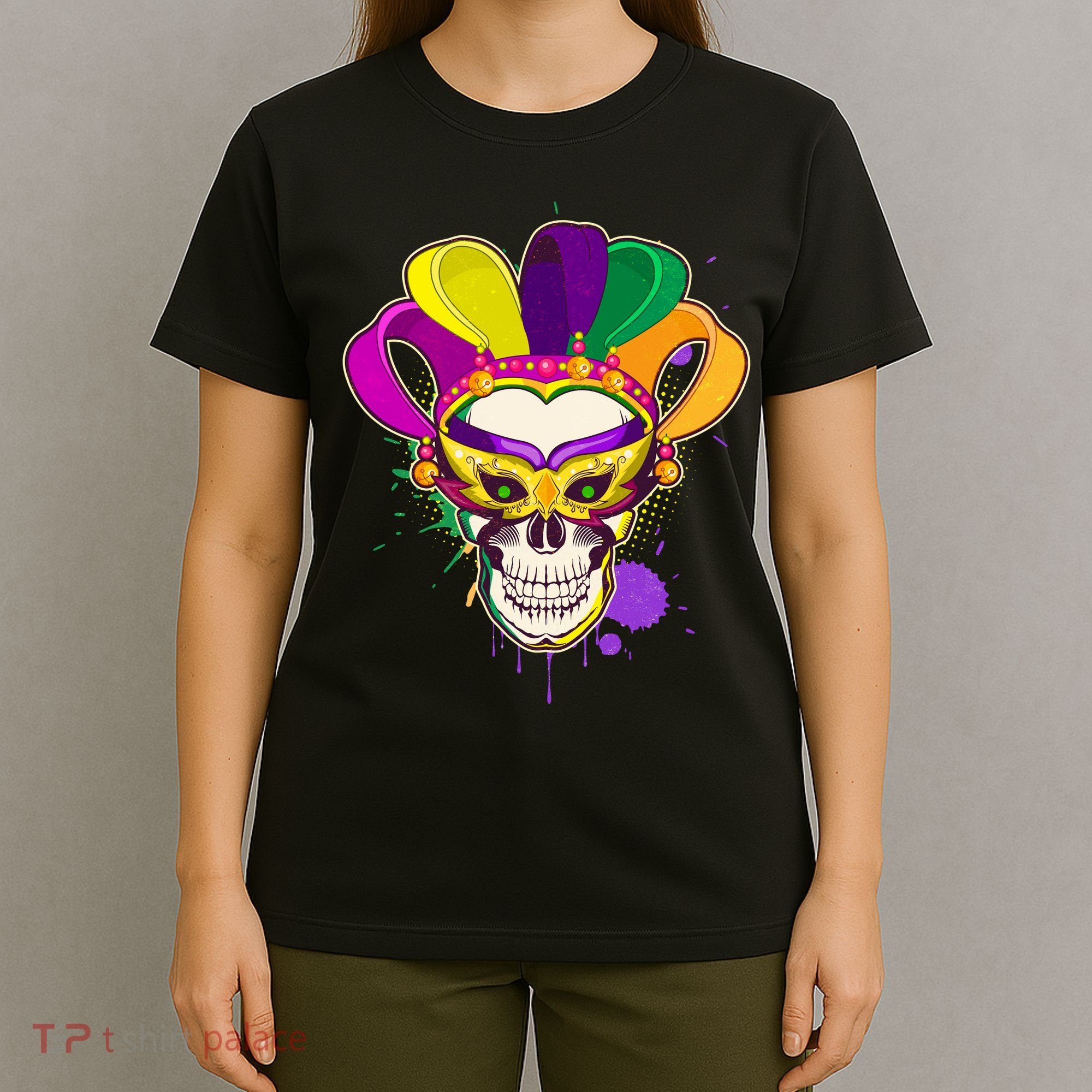 Festive Mardi Gras Skull  T-Shirt