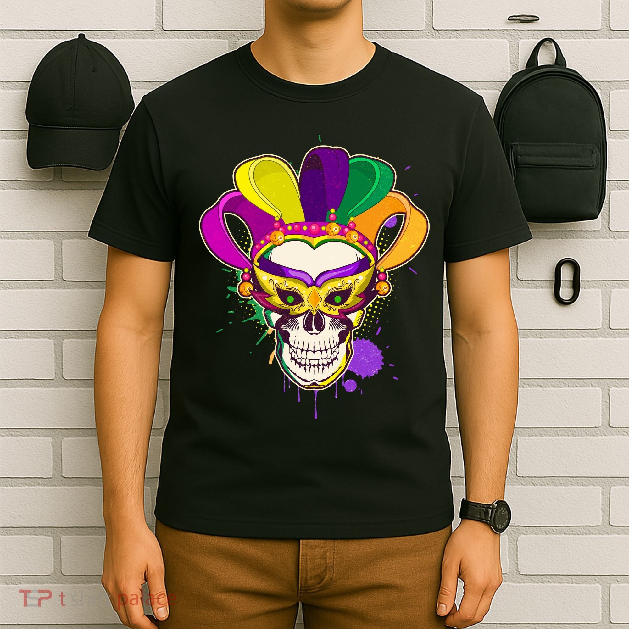 Festive Mardi Gras Skull  T-Shirt