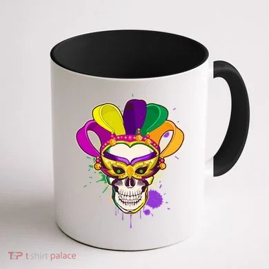 Festive Mardi Gras Skull  Coffee Mug back