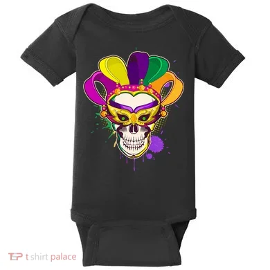 Festive Mardi Gras Skull  Baby Bodysuit