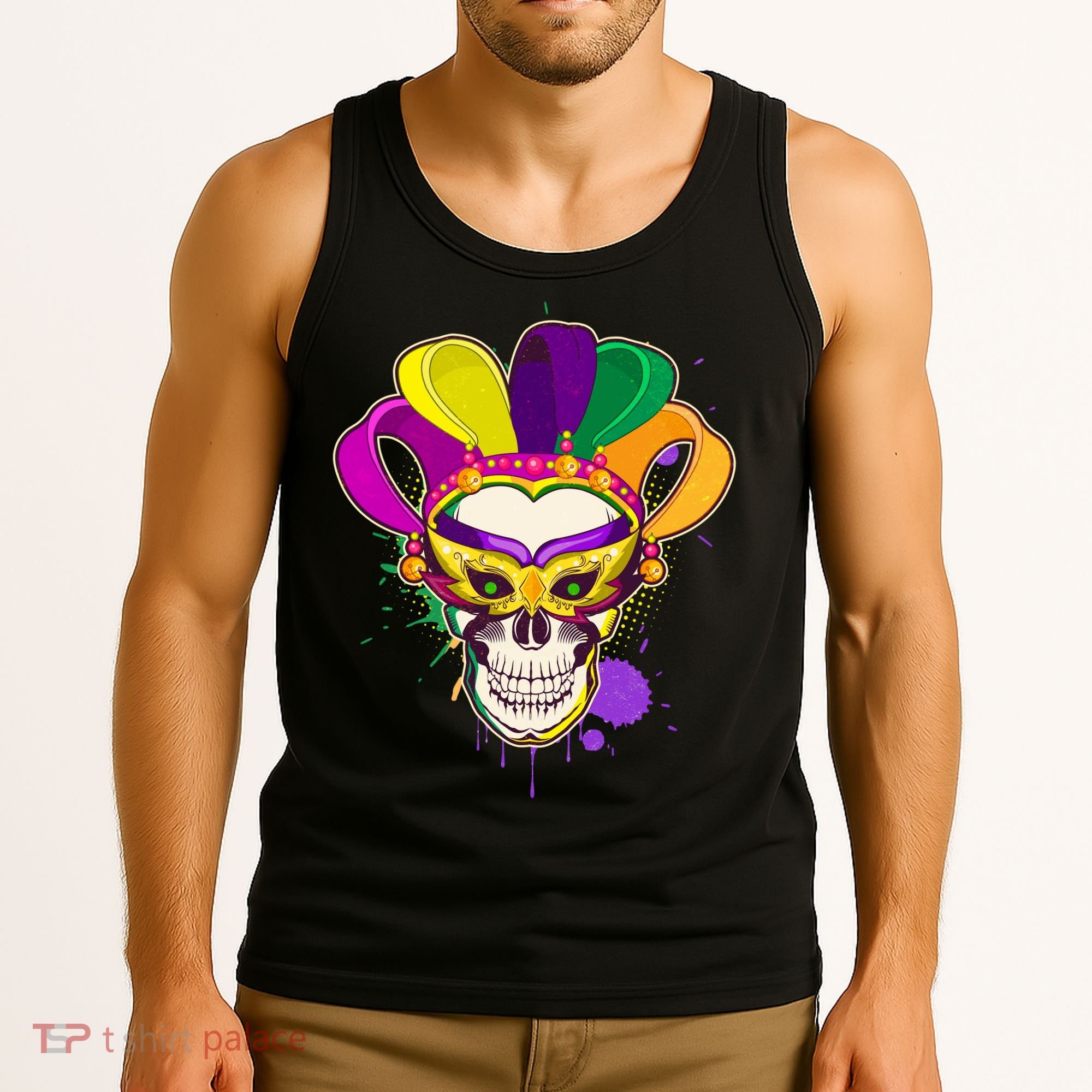 Festive Mardi Gras Skull  Tank Top