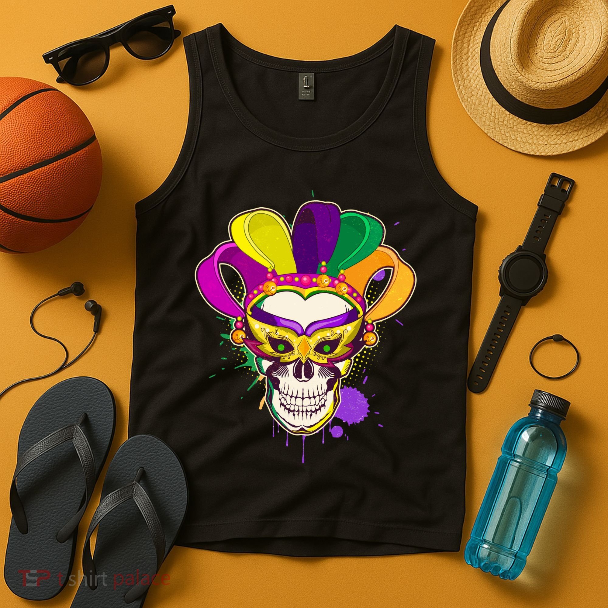 Festive Mardi Gras Skull  Tank Top