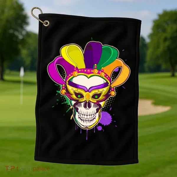 Festive Mardi Gras Skull  Golf Towel