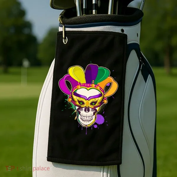 Festive Mardi Gras Skull  Golf Towel