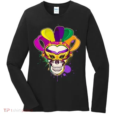 Festive Mardi Gras Skull  Women's Long Sleeve Shirt