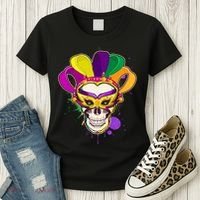 Festive Mardi Gras Skull  Women's T-Shirt thumb 3