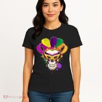 Festive Mardi Gras Skull  Women's T-Shirt thumb 4
