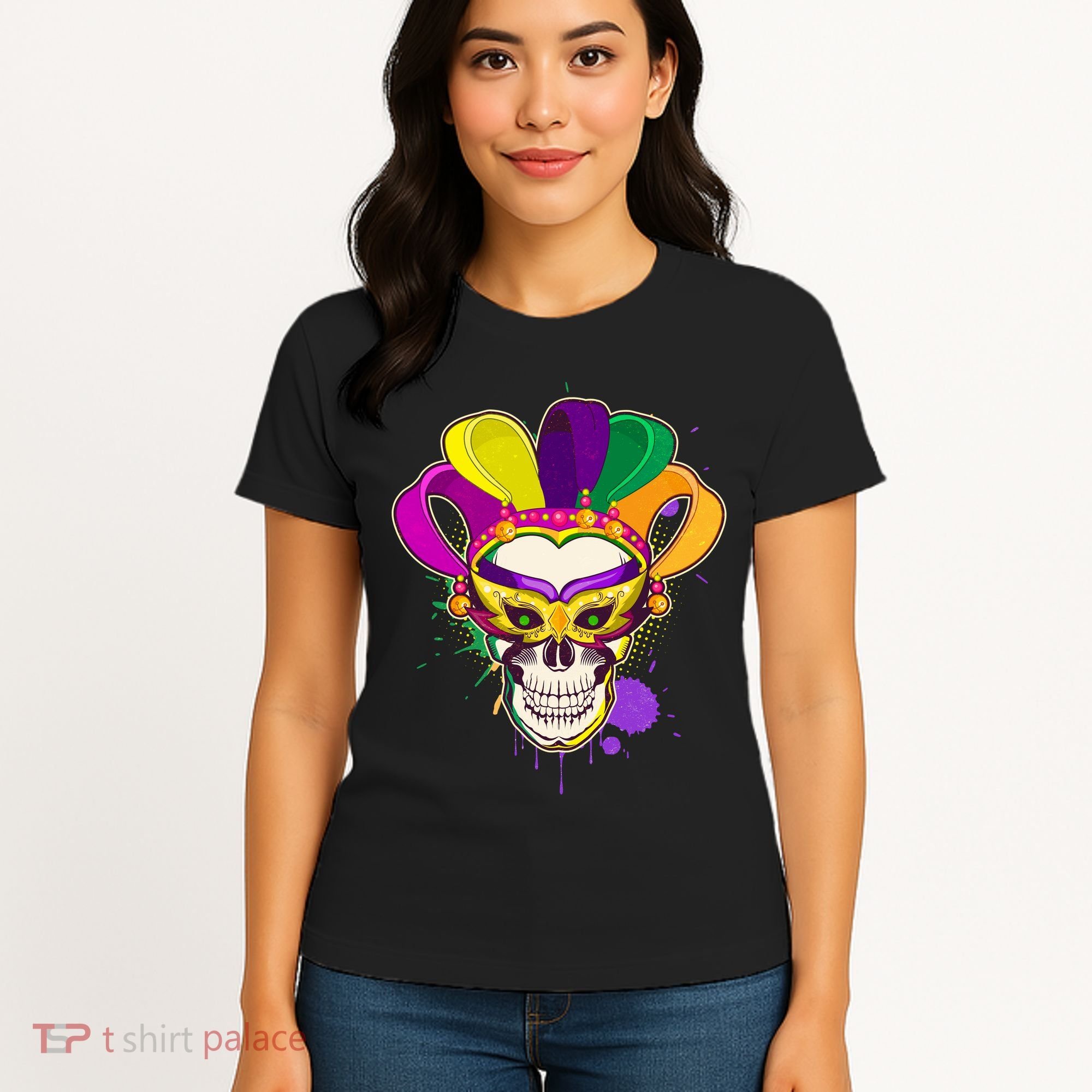 Festive Mardi Gras Skull  Women's T-Shirt