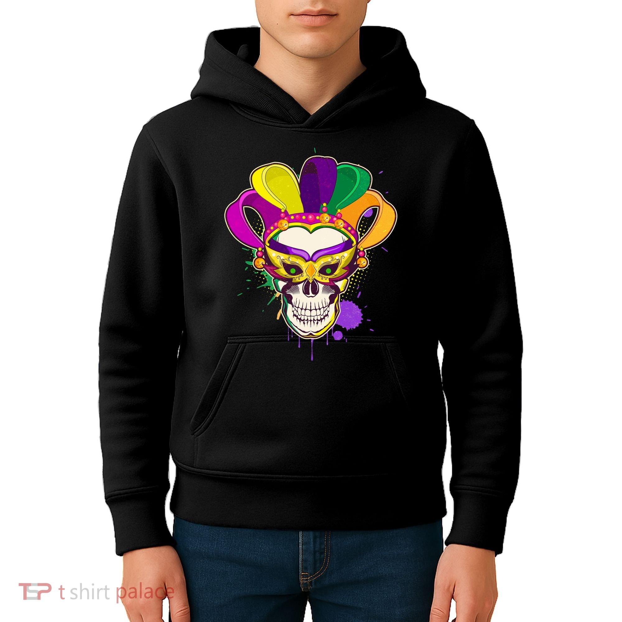 Festive Mardi Gras Skull  Kids Hoodie