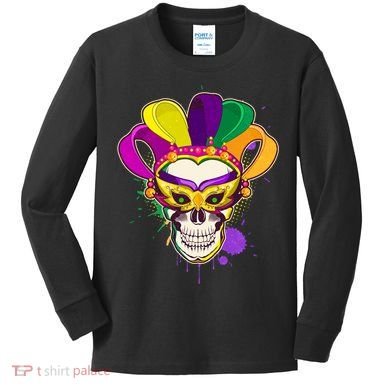 Festive Mardi Gras Skull  Kids Long Sleeve Shirt