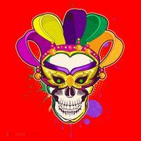 Festive Mardi Gras Skull  Santa Hat thumb 1