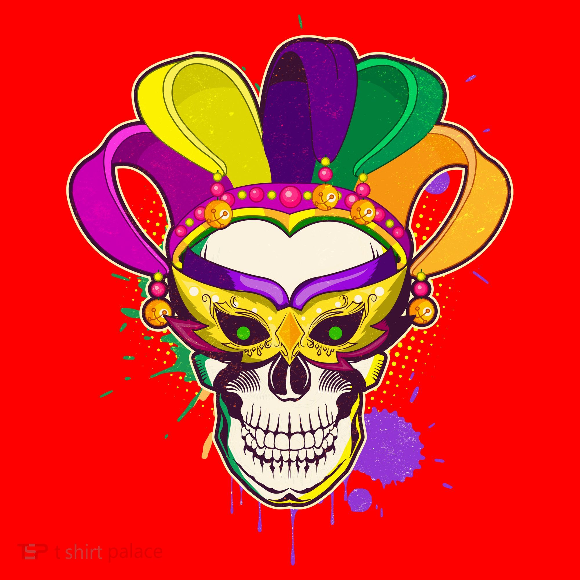 Festive Mardi Gras Skull  Santa Hat