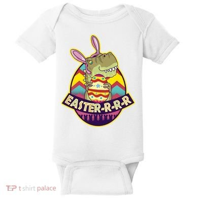 Funny EasterRRR TRex Dinosaur Baby Bodysuit