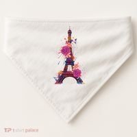 Floral Eiffel Tower Paris USA-Made Doggie Bandana thumb 0