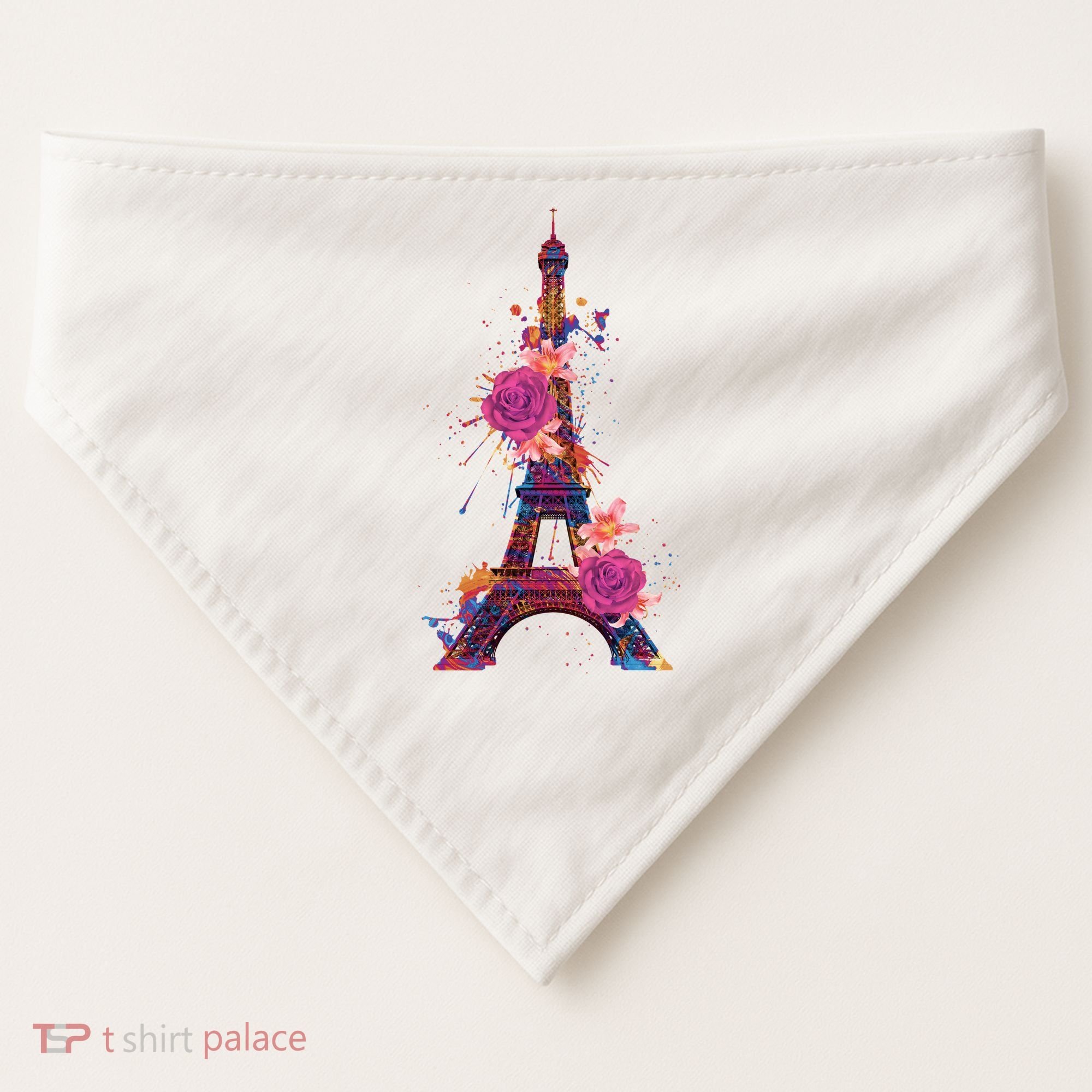 Floral Eiffel Tower Paris USA-Made Doggie Bandana