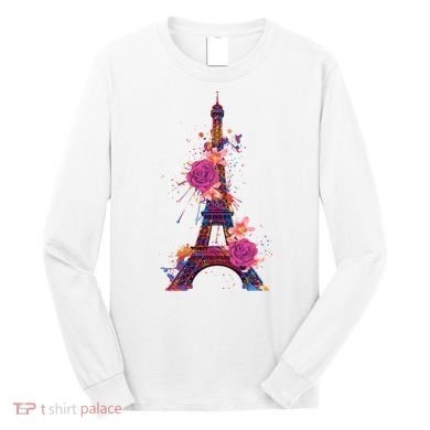 Floral Eiffel Tower Paris Long Sleeve Shirt