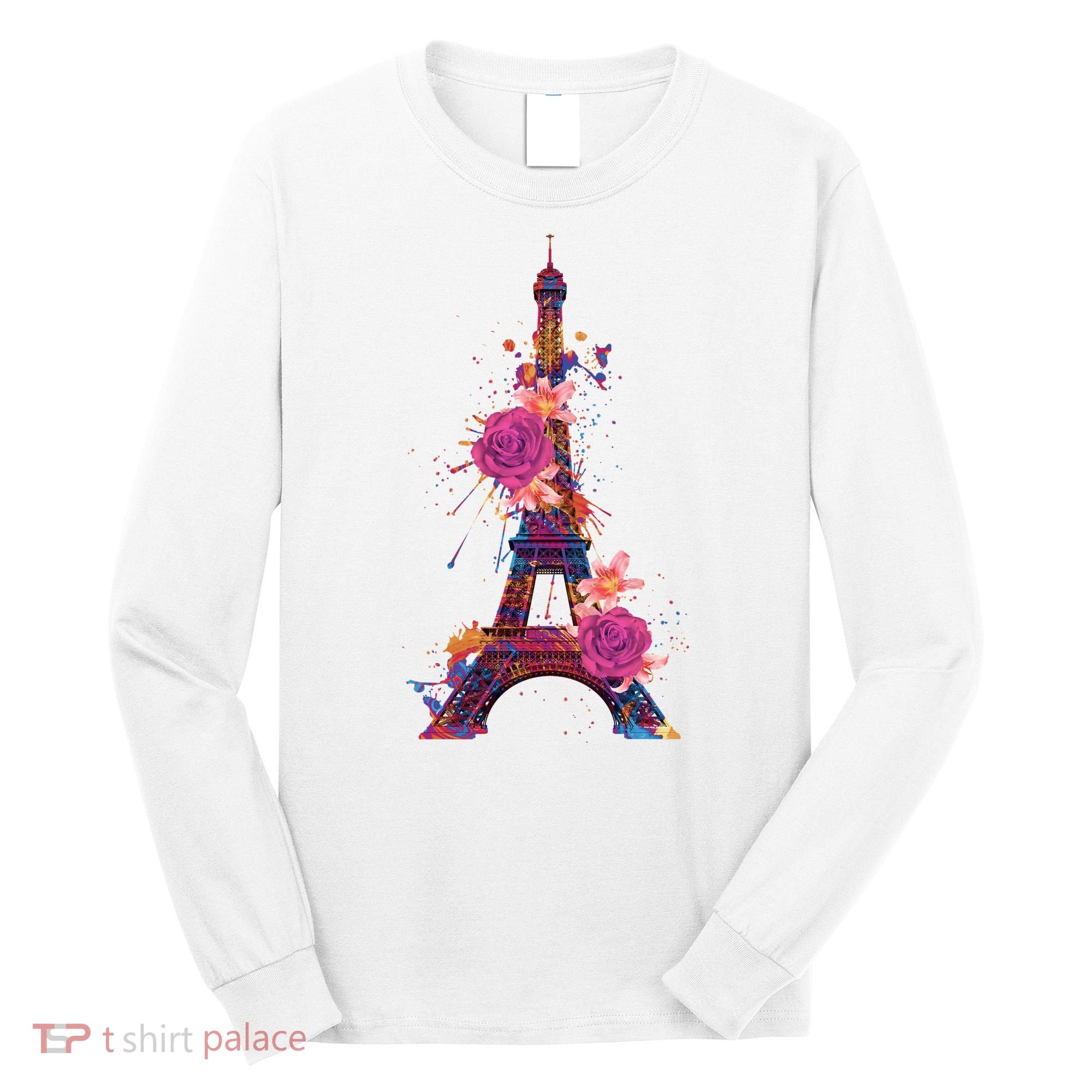 Floral Eiffel Tower Paris Long Sleeve Shirt