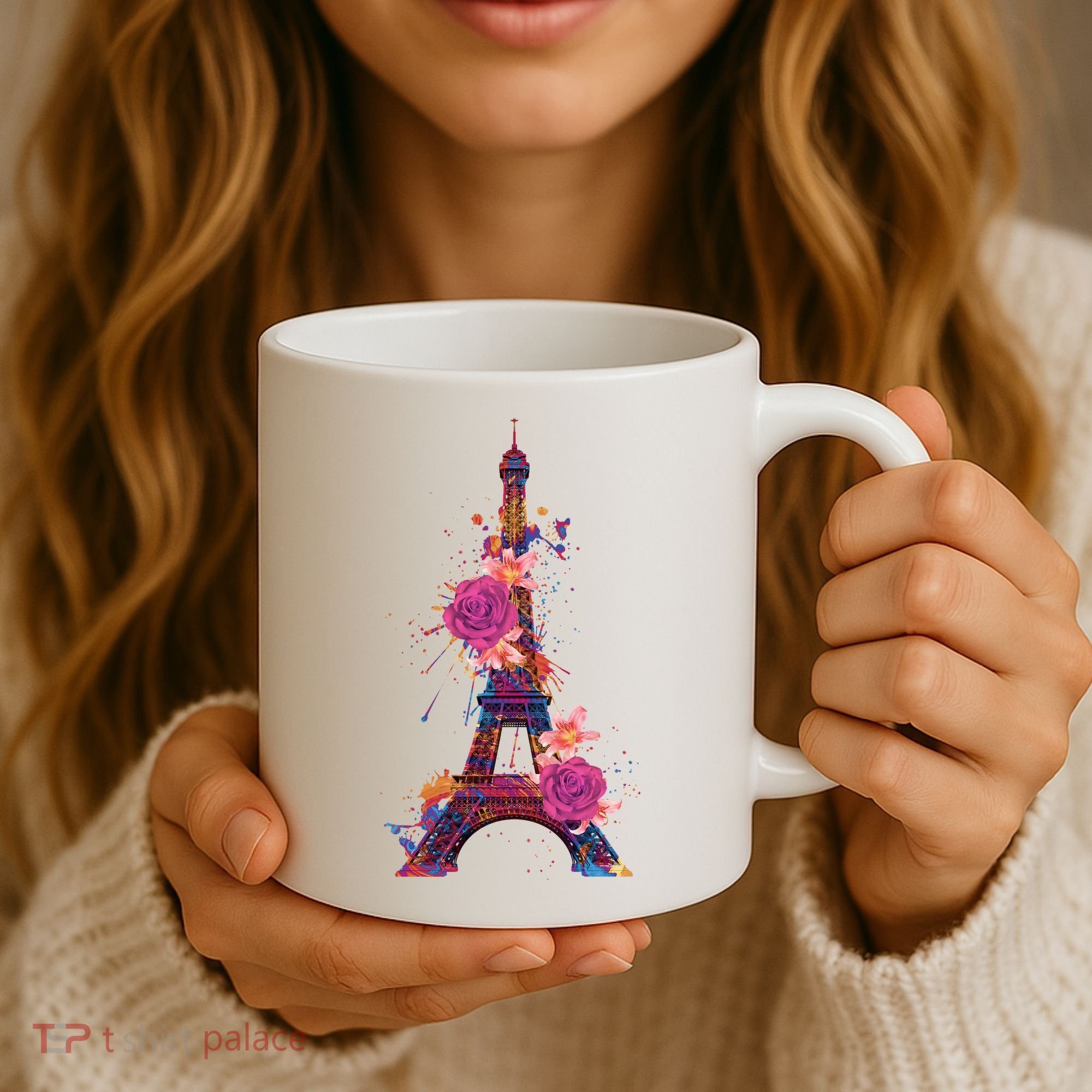 Floral Eiffel Tower Paris Coffee Mug