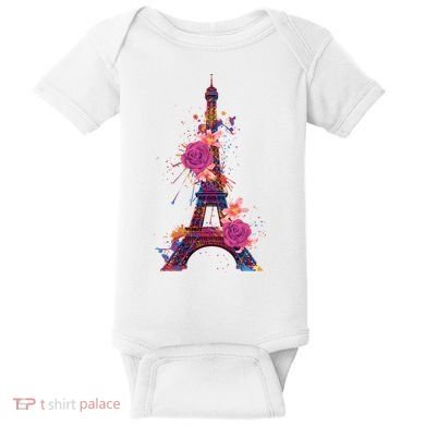 Floral Eiffel Tower Paris Baby Bodysuit