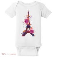 Floral Eiffel Tower Paris Baby Bodysuit thumb 0