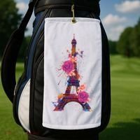 Floral Eiffel Tower Paris Golf Towel thumb 2