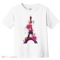 Floral Eiffel Tower Paris Toddler T-Shirt thumb 0