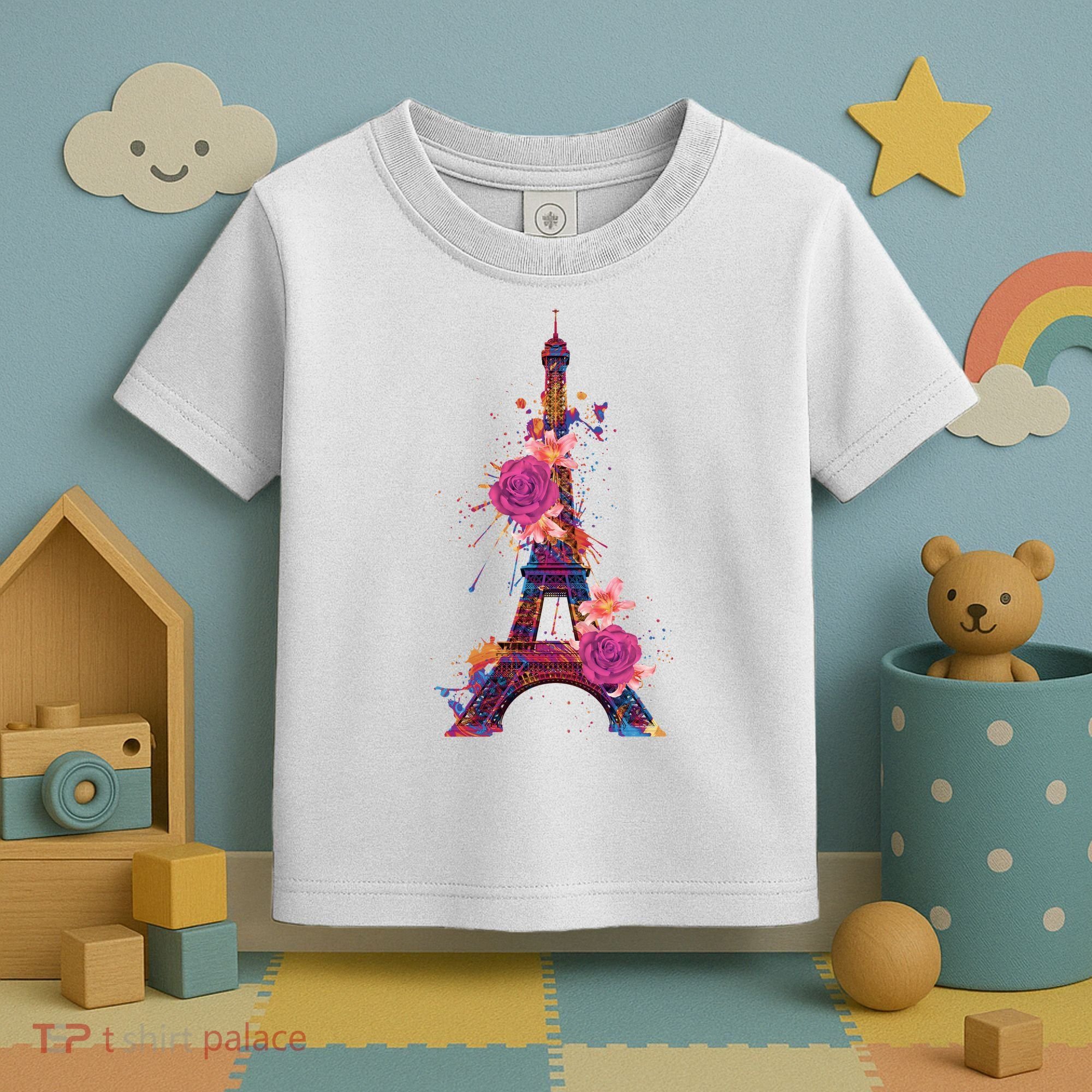 Floral Eiffel Tower Paris Toddler T-Shirt